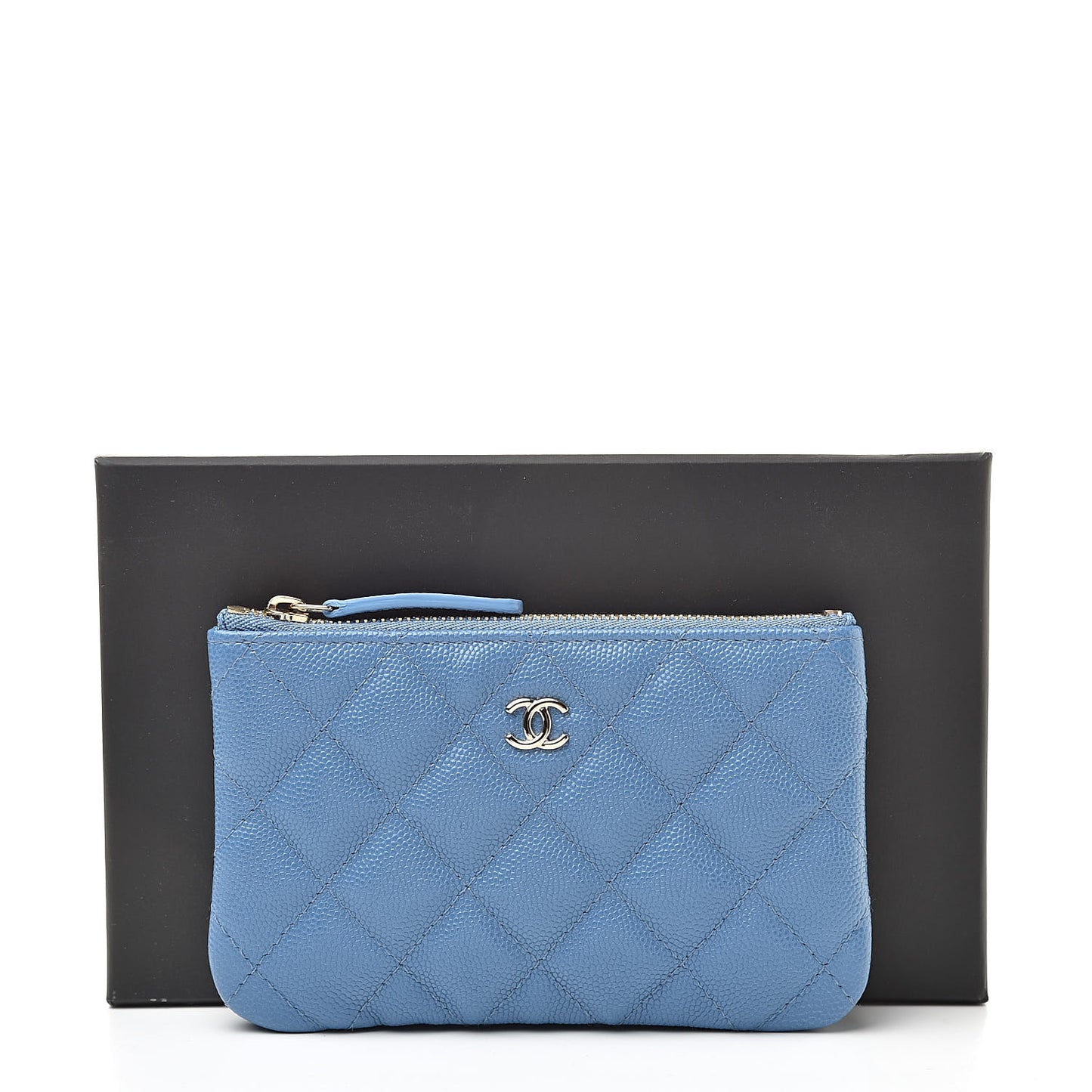 Caviar Quilted Small Cosmetic Case Blue