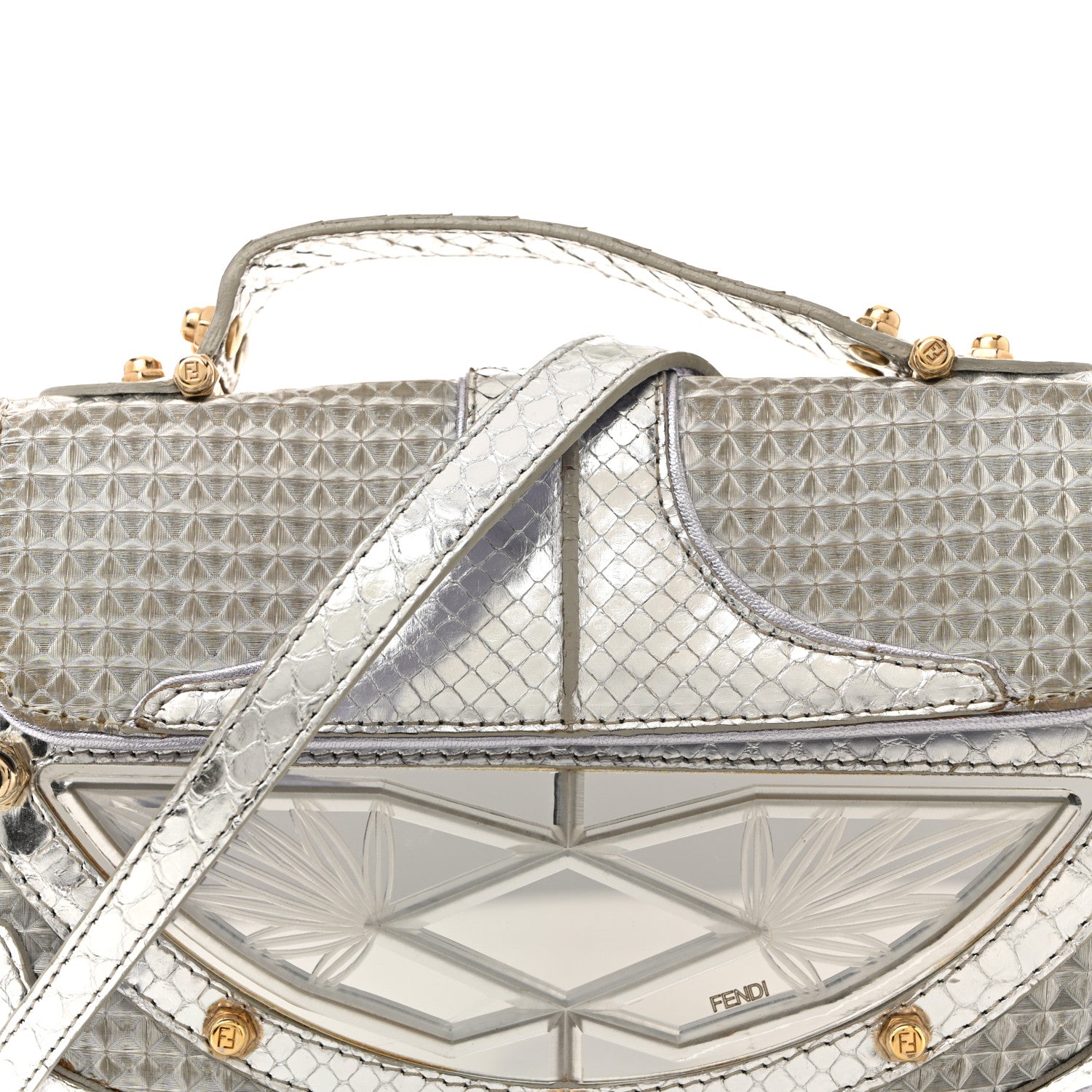 Fendi Snakeskin Nylon Vanity Mirror Clutch Transparent 8 of 14