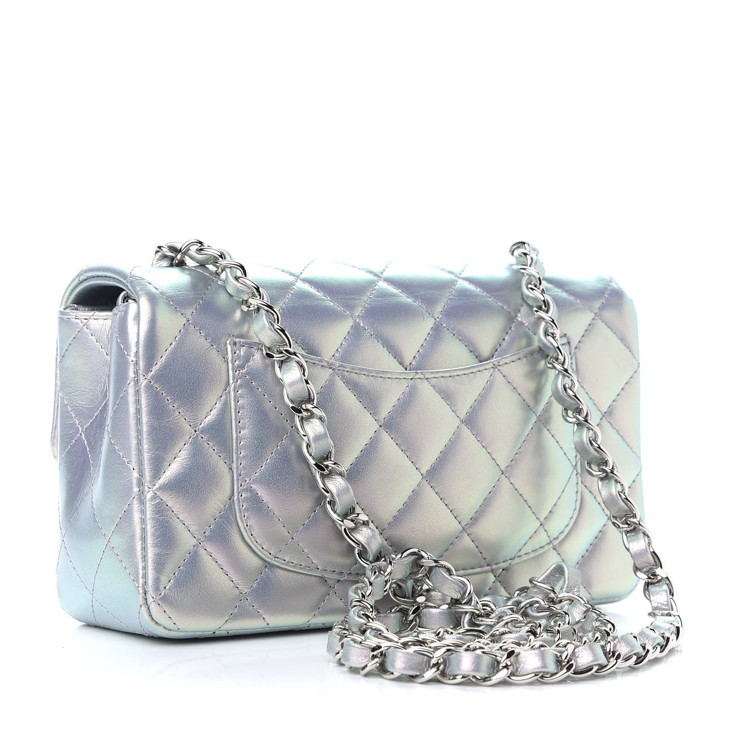 Chanel Iridescent Calfskin Quilted Mini Rectangular Flap Light Blue 3 of 11