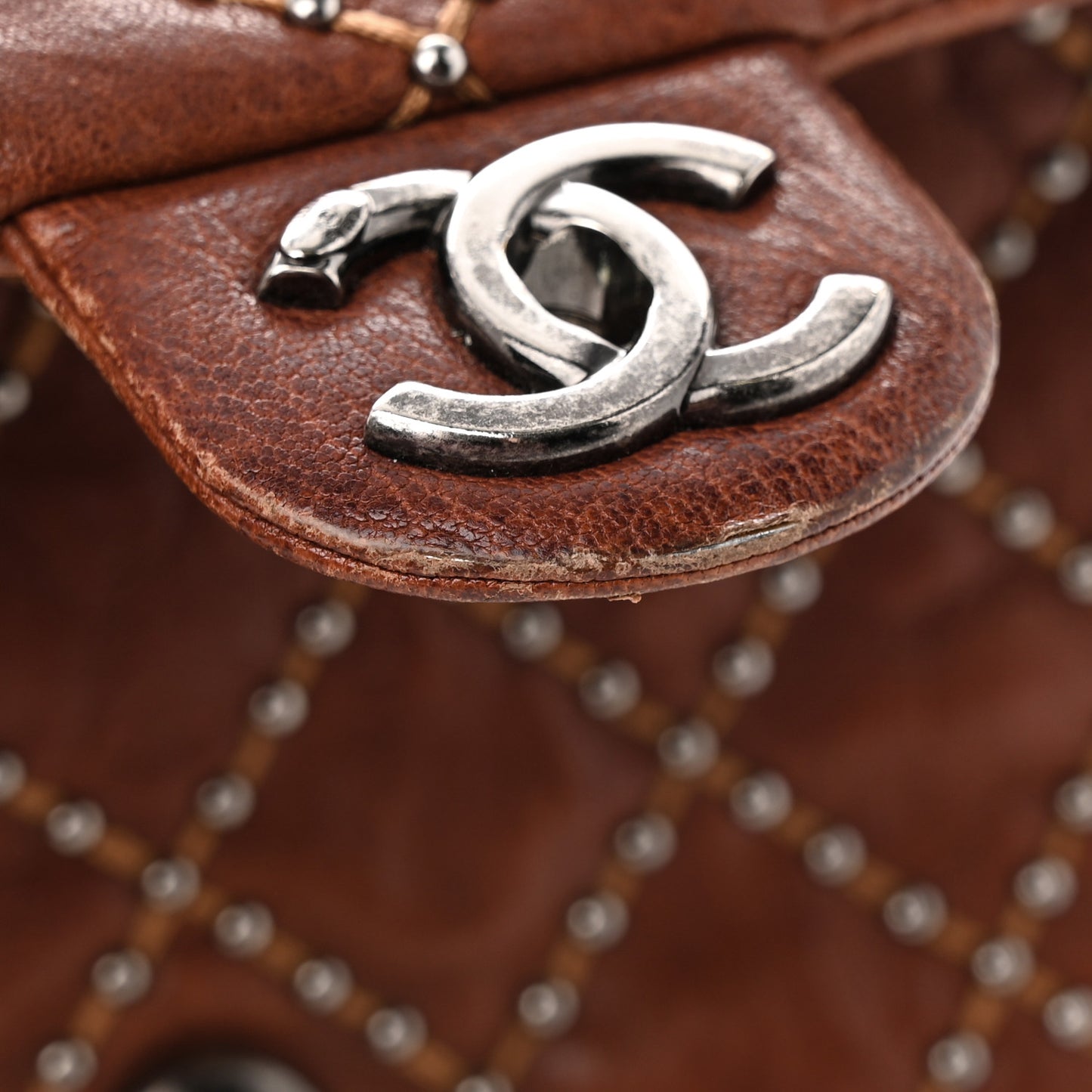 Crumpled Lambskin Studded Paris Dallas Flap Bag Brown