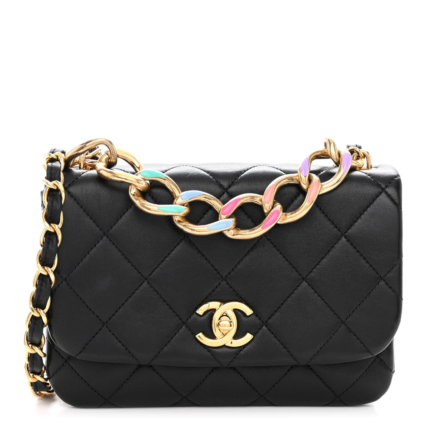 Lambskin Quilted Small Color Match Flap Black Multicolor