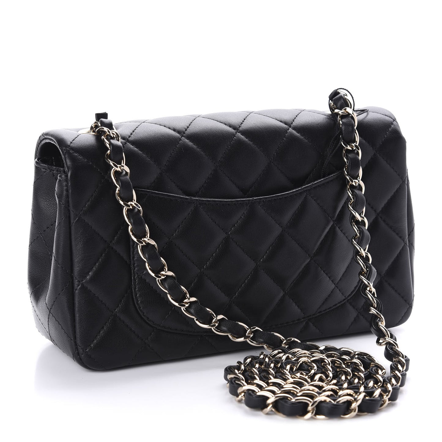 Lambskin Quilted Mini Rectangular Flap Black