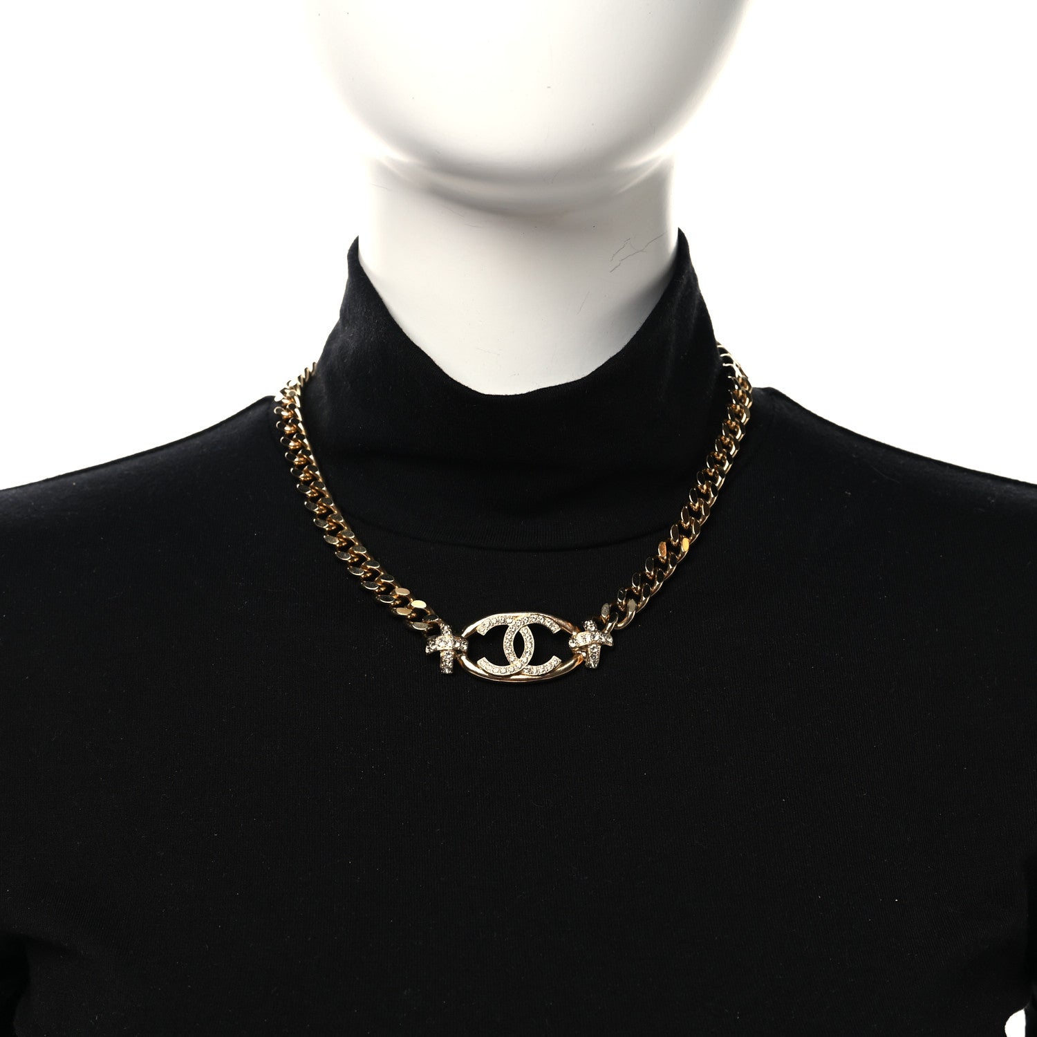 Chanel Crystal CC Oval Choker Necklace Gold 2 of 4