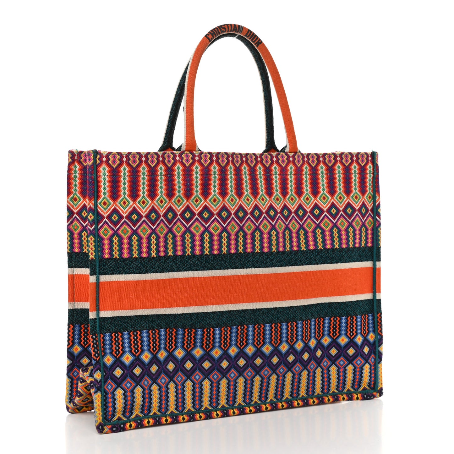 Canvas Embroidered Large Book Tote Orange Multicolor