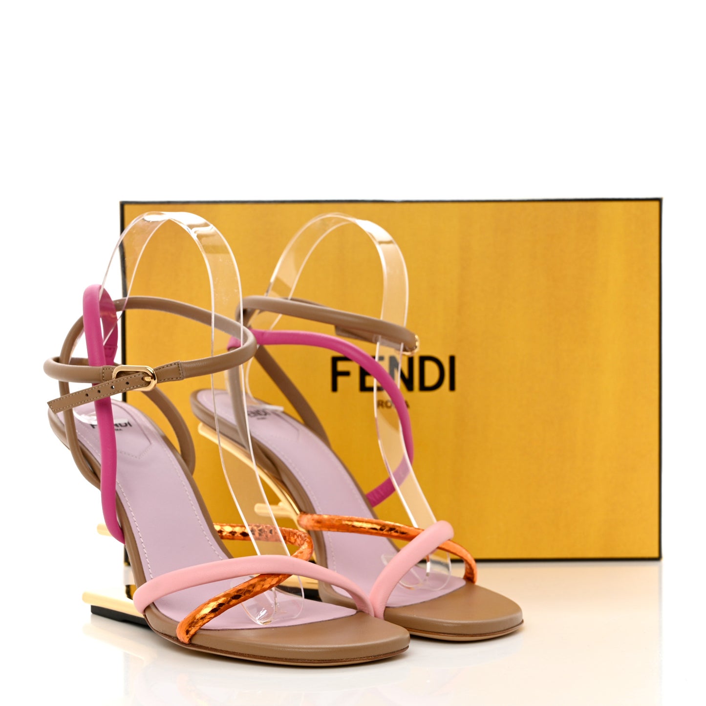 Nappa Metallic Ayers Fendi First 95mm Strappy Sandals 38 Rosa Geranio Albicocca