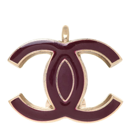 Chanel Enamel CC Clip On Solo Earring Burgundy Gold 1 of 4