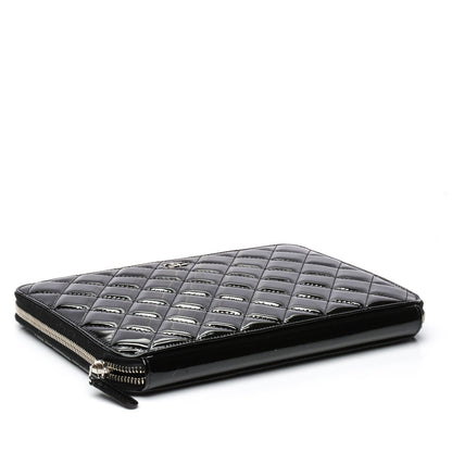 Chanel Patent Quilted Zipped Clutch Black 4 of 8