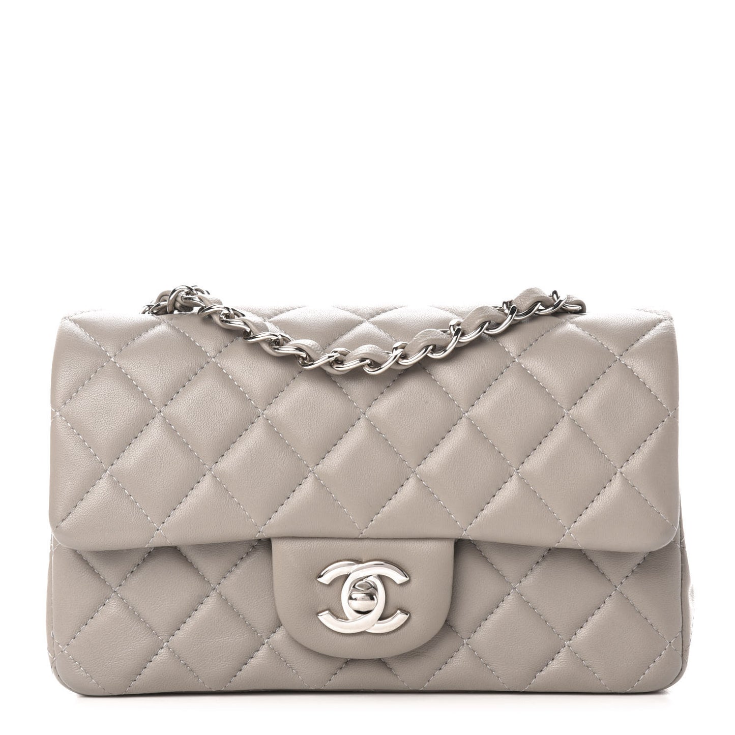 Lambskin Quilted Mini Rectangular Flap Grey