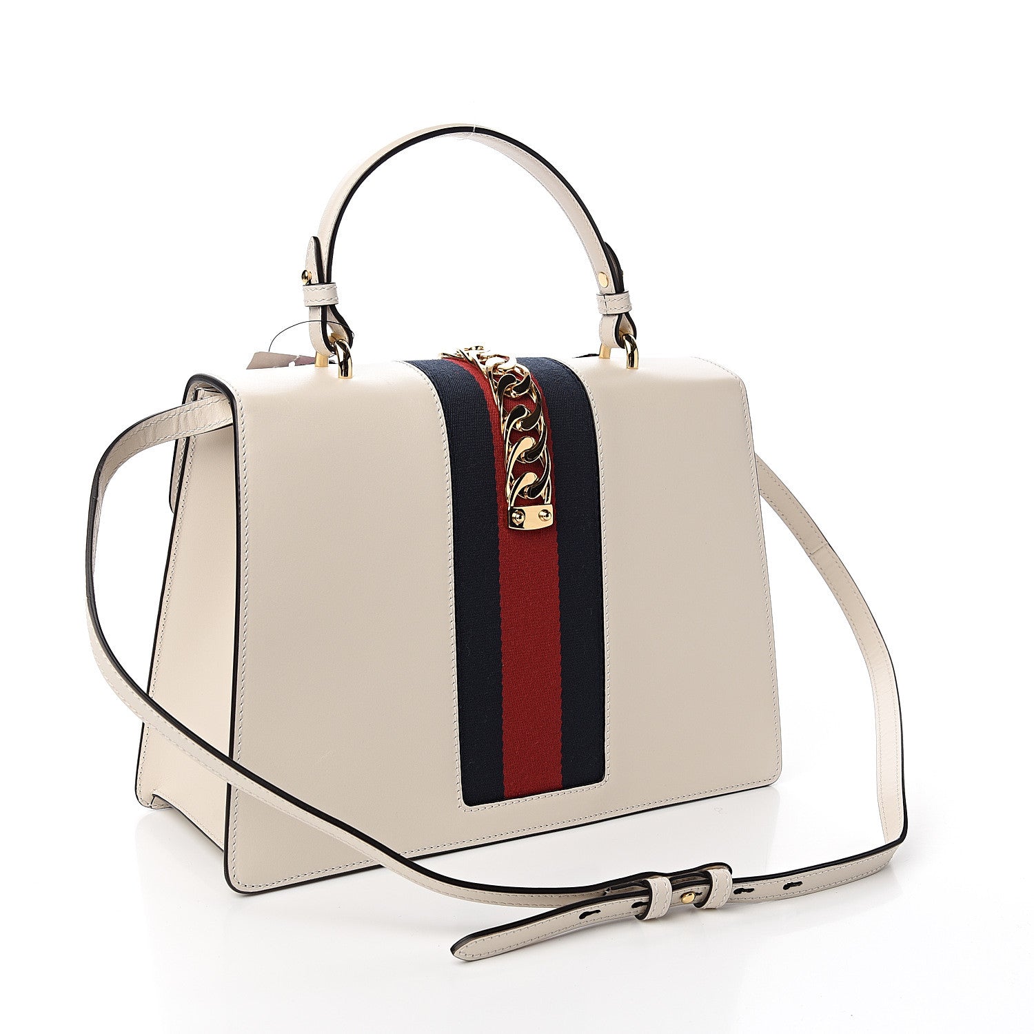 Gucci Calfskin Embroidered Medium Sylvie Top Handle Bag White 2 of 9
