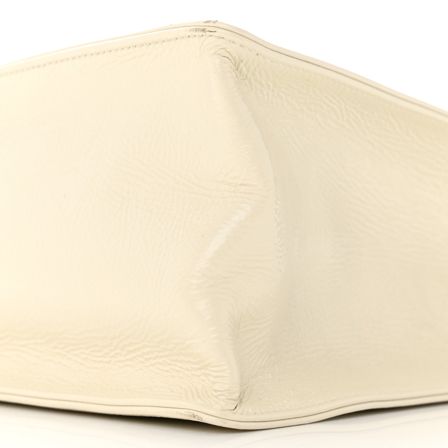 Shiny Aged Calfskin Shopping Bag White
