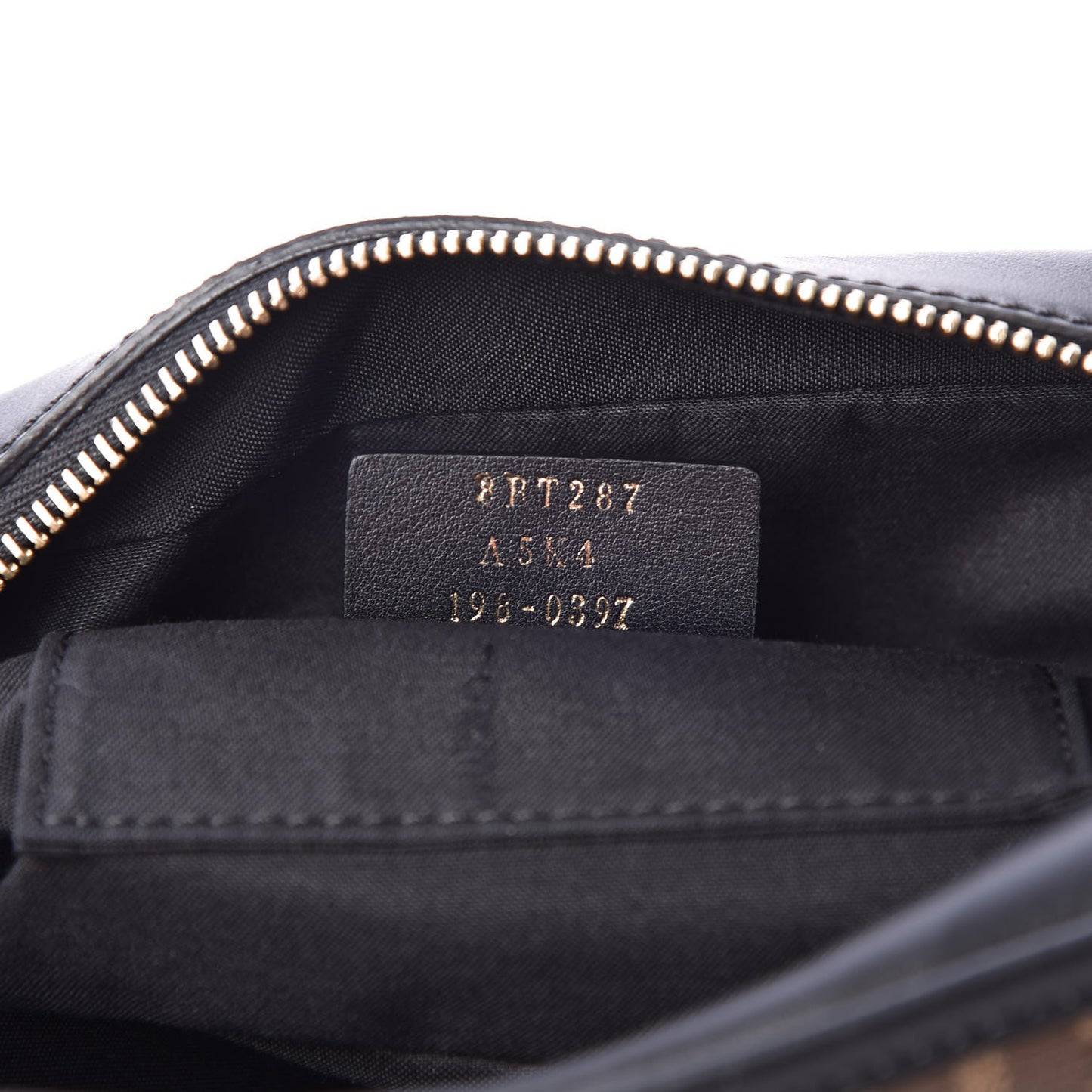 Glazed Fabric Vitello Century F is Fendi FF 1974 Stamp Patch Camera Case Mogano Panna Black
