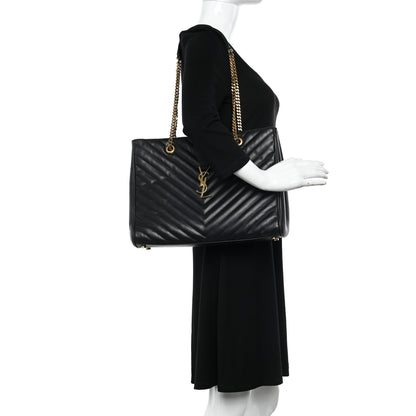Saint Laurent Lambskin Matelasse Chevron Monogram Shopping Bag Black 2 of 11