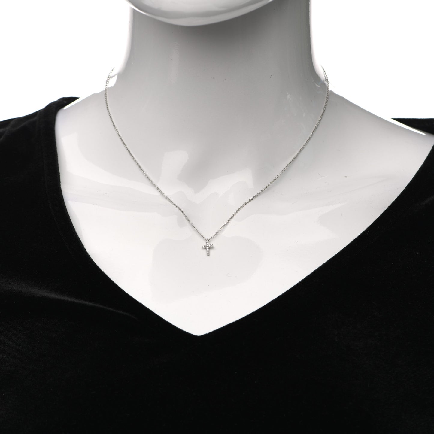 18K White Gold Diamond Mini Cross Pendant Necklace