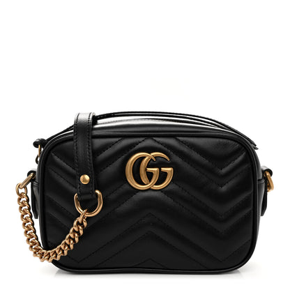 Gucci Calfskin Matelasse Mini GG Marmont Chain Shoulder Bag Black 1 of 9