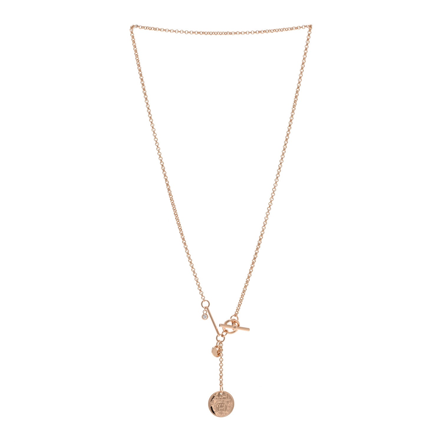 Hermes 18K Rose Gold Diamond PM Ex-Libris Pendant Necklace 3 of 5