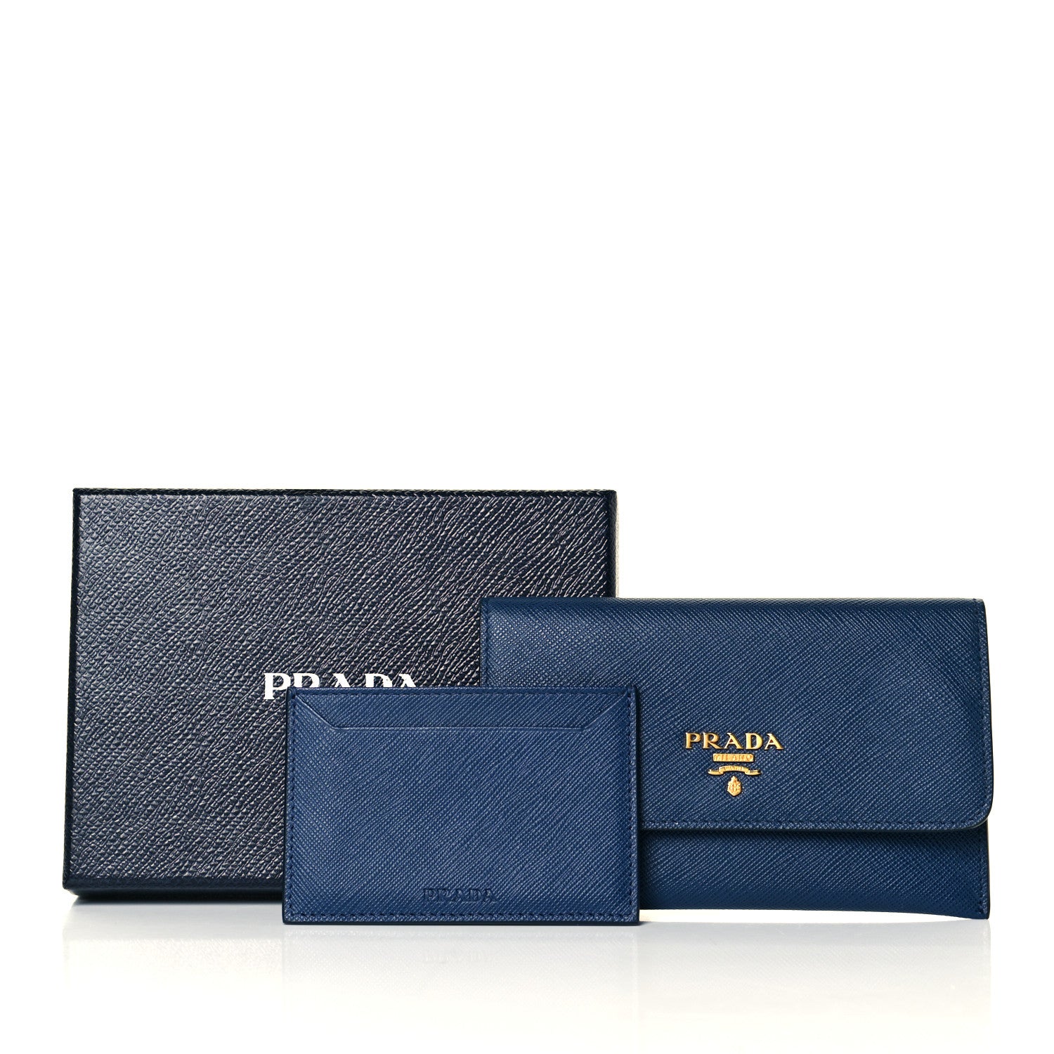 Prada Saffiano Metal Flap Wallet Bluette 7 of 8