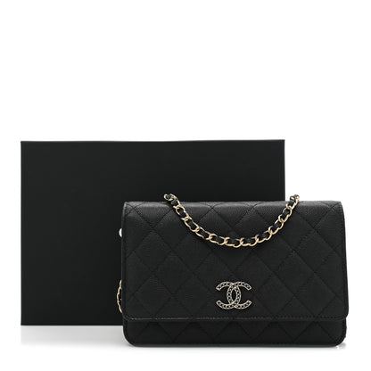 Chanel Shiny Caviar Quilted Strass CC Wallet On Chain WOC Black 13 of 13