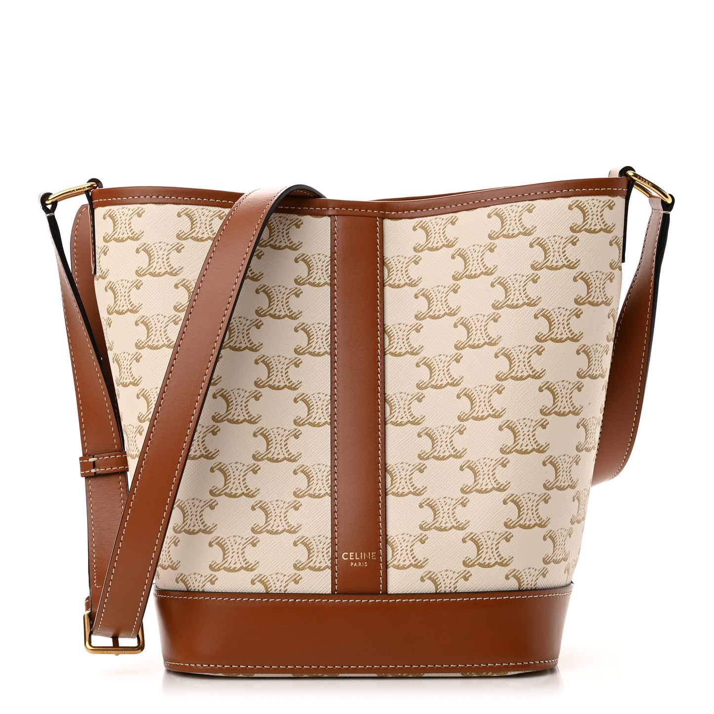 Triomphe Canvas Calfskin Small Bucket Bag White