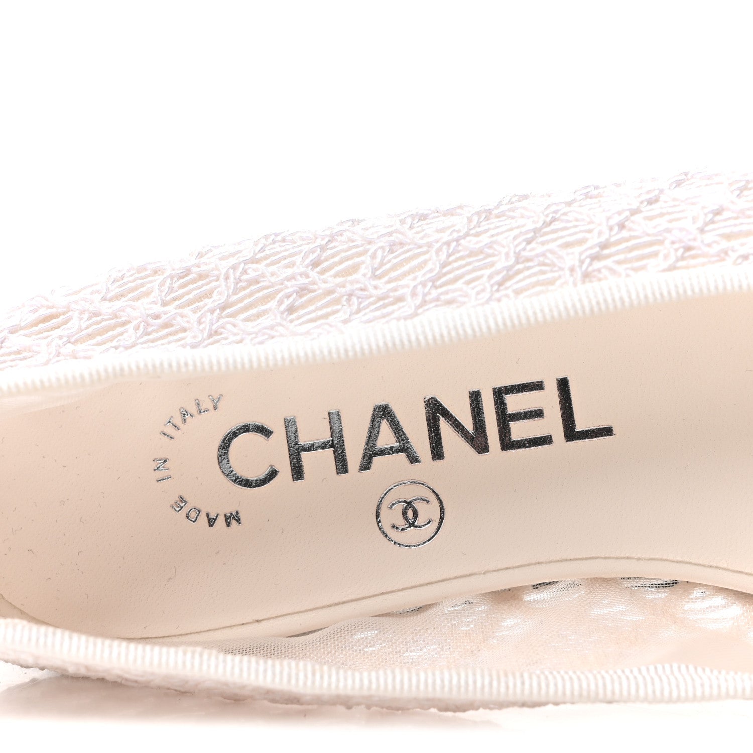 Chanel Mesh Crochet Grosgrain Cap Toe Ballerina Flats 36 White