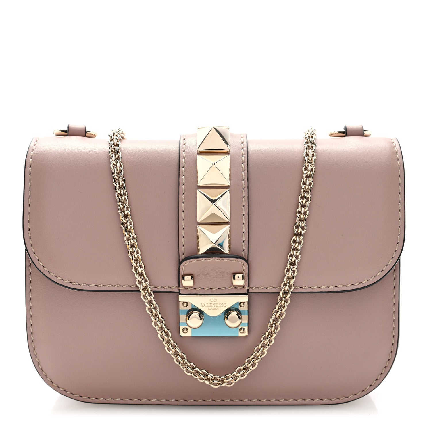 Valentino Garavani Vitello Small Glam Lock Rockstud Flap Poudre 1 of 9