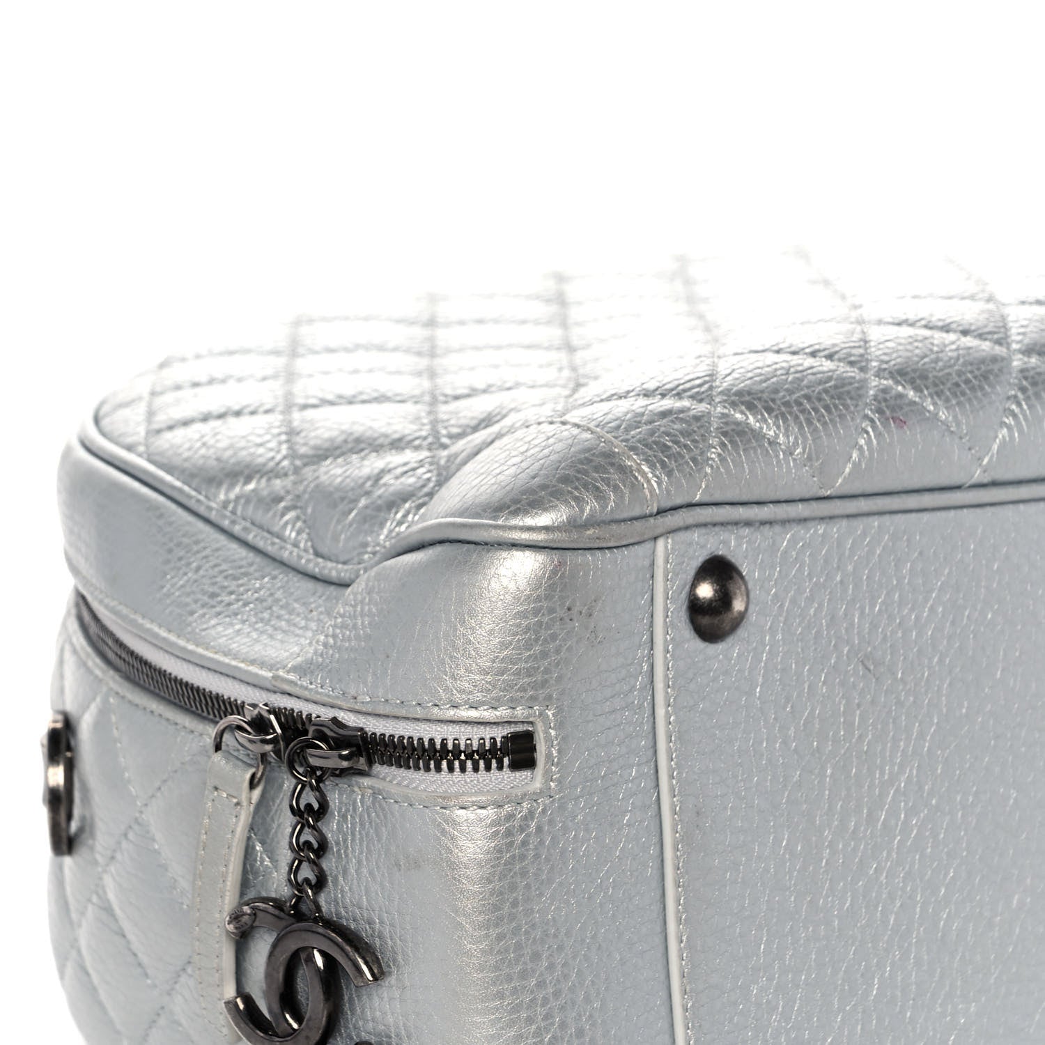 Chanel Metallic Calfskin Quilted Medium Airlines Round Trip Bowling Bag Silver 8 of 14
