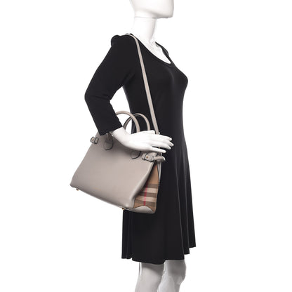 Burberry Derby Calfskin House Check Medium Banner Tote Pale Grey 2 of 18