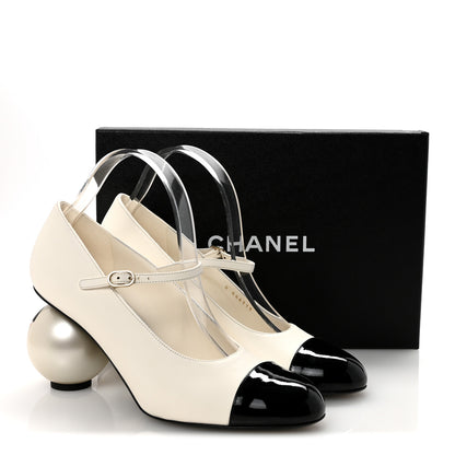 Chanel Lambskin Patent Cap Toe Mary Jane Pearl Pumps 41 White Black 10 of 10