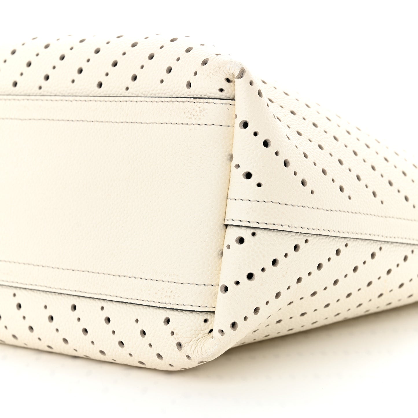 Perforated Grained Calfskin Large Shopping Tote White