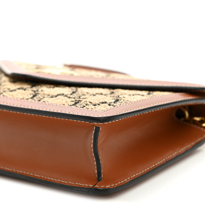 Celine Raffia Jacquard Calfskin Triomphe Wallet on Chain Natural Tan 9 of 9