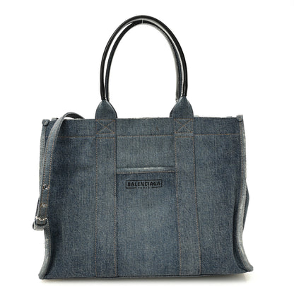 Balenciaga Washed Frayed Denim Logo Medium Hardware Tote Blue 1 of 12