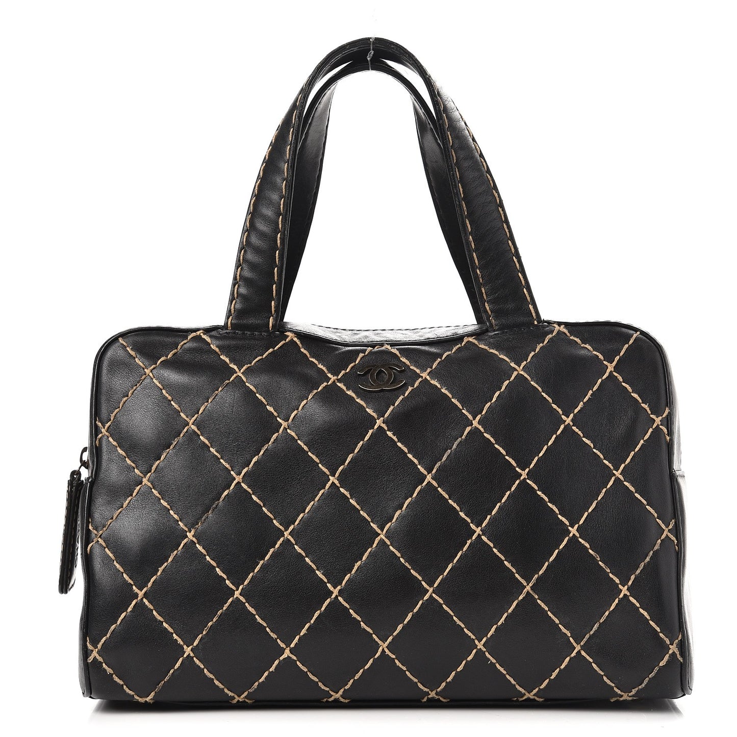Calfskin Wild Stitch Top Handle Bag Black
