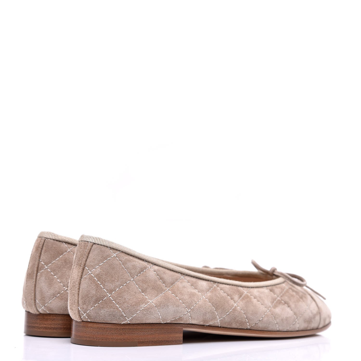 Chanel Suede Quilted Cap Toe CC Ballerina Flats 36 Beige 4 of 7