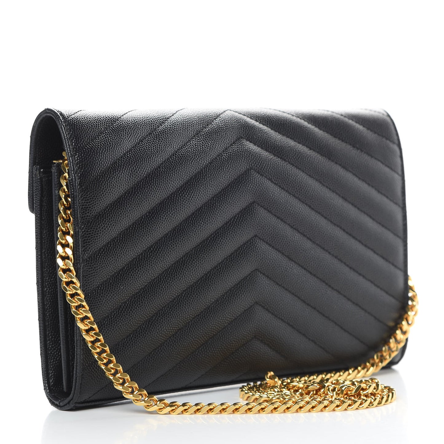 Grain De Poudre Matelasse Chevron Monogram Chain Wallet Black