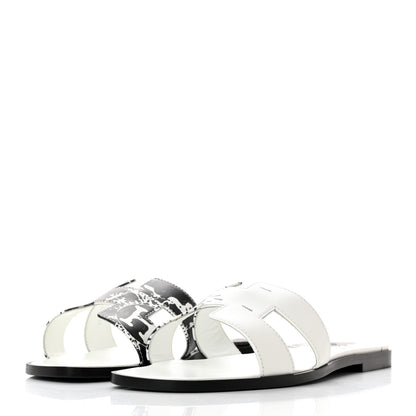 Hermes Calfskin Peinture Fraiche Oran Sandals 41 White Black 3 of 11