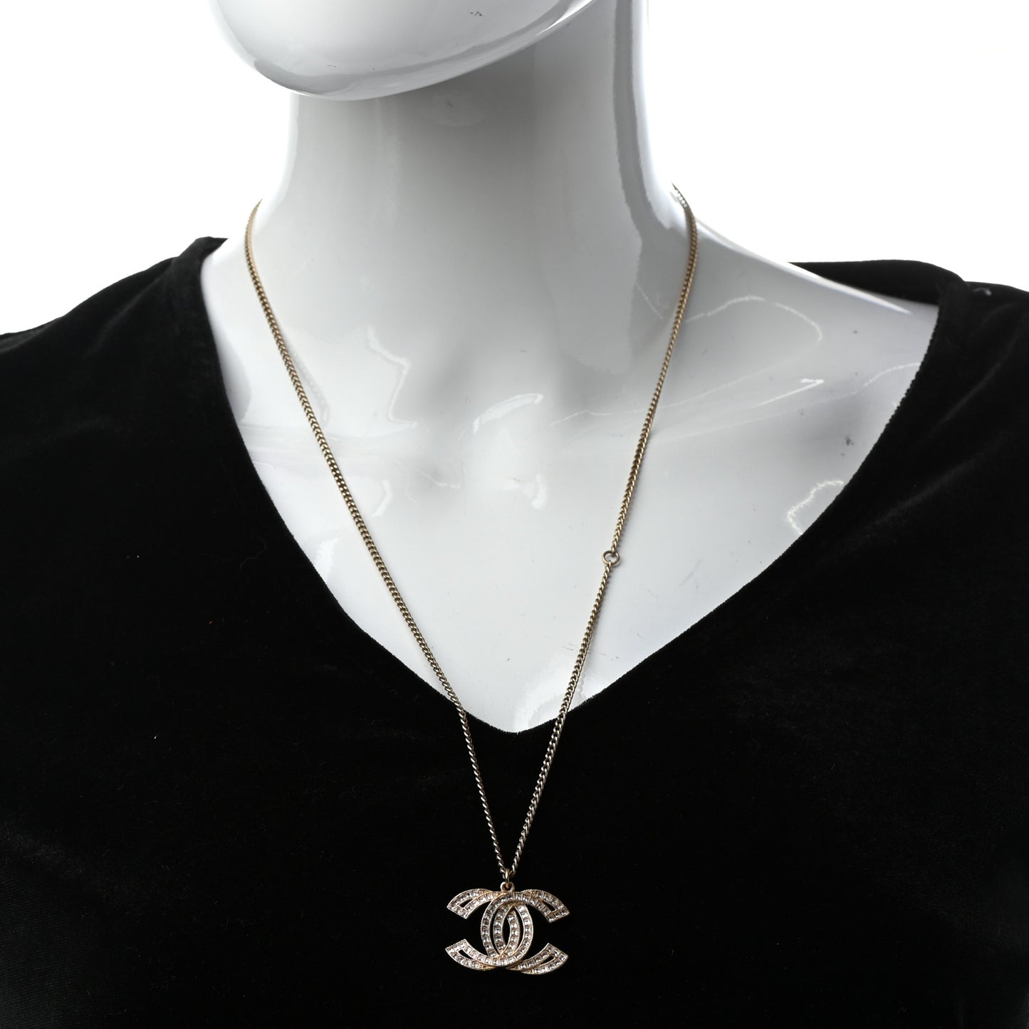Metal Crystal Baguette CC Pendant Necklace Gold
