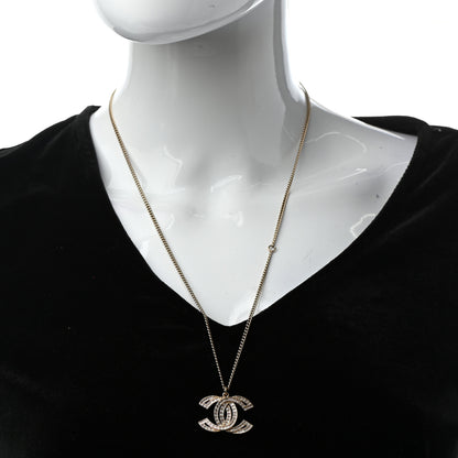 Chanel Metal Crystal Baguette CC Pendant Necklace Gold 2 of 5