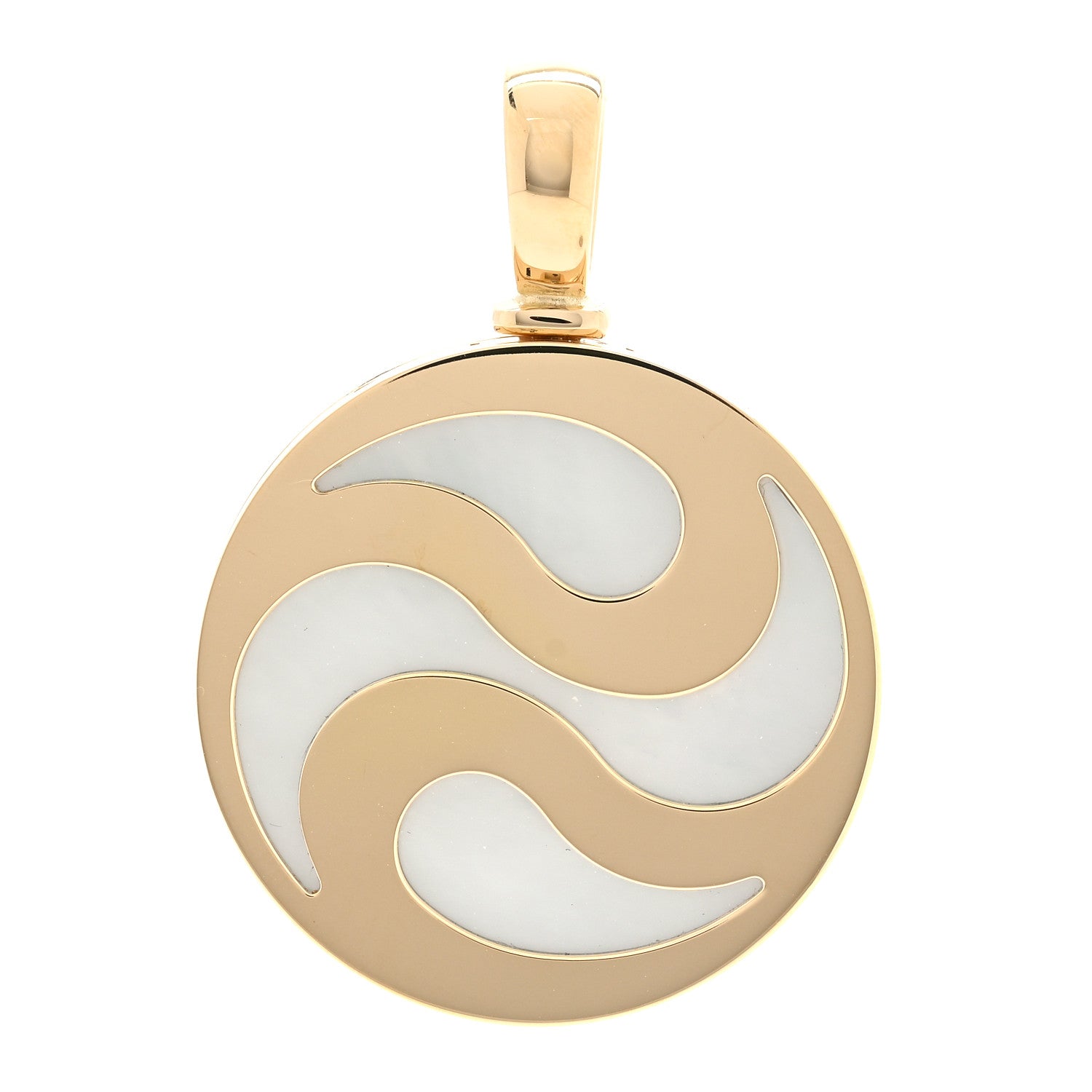 Bulgari Stainless Steel 18K Yellow Gold Mother of Pearl Optical Illusion Pendant 1 of 3