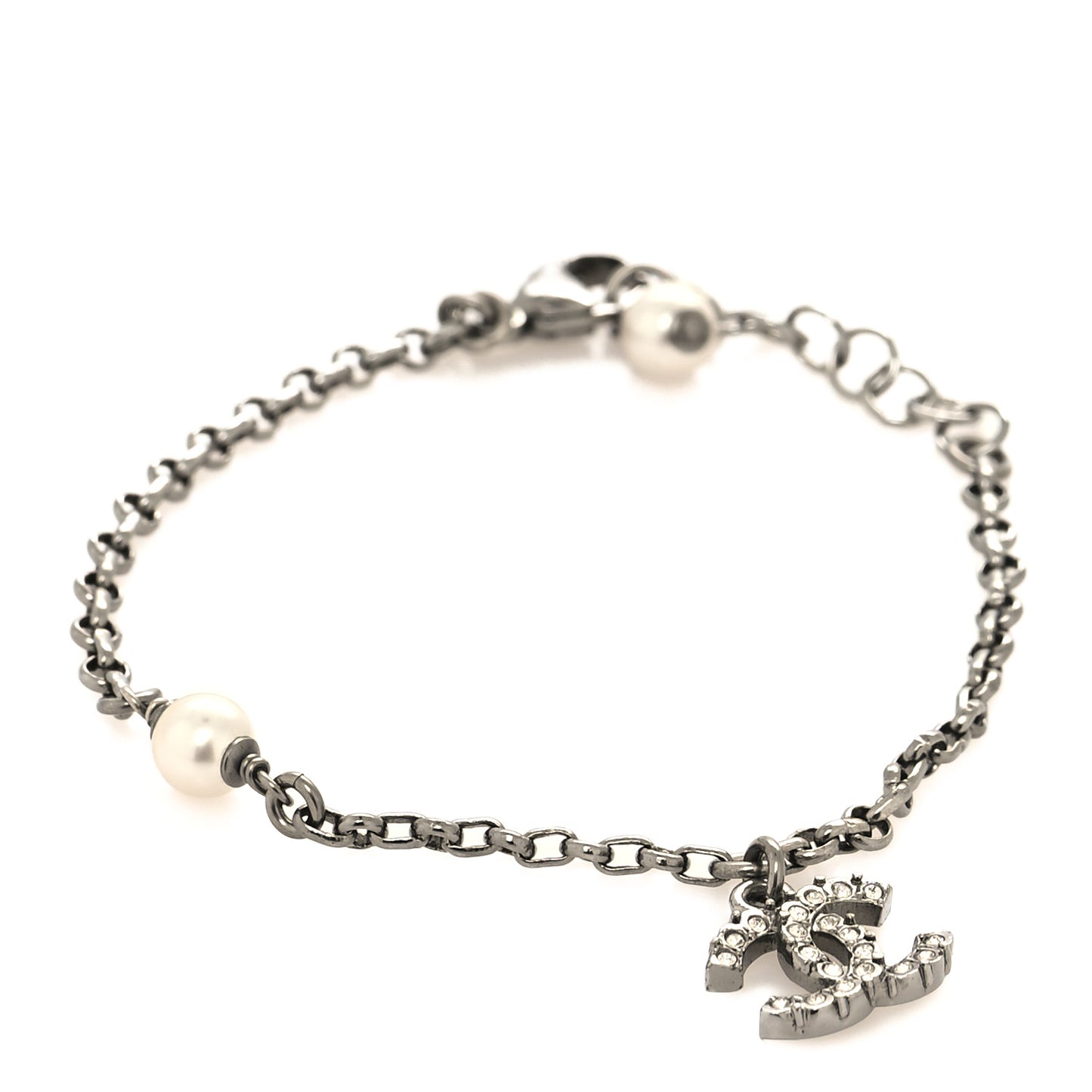 Pearl Crystal CC Bracelet Silver