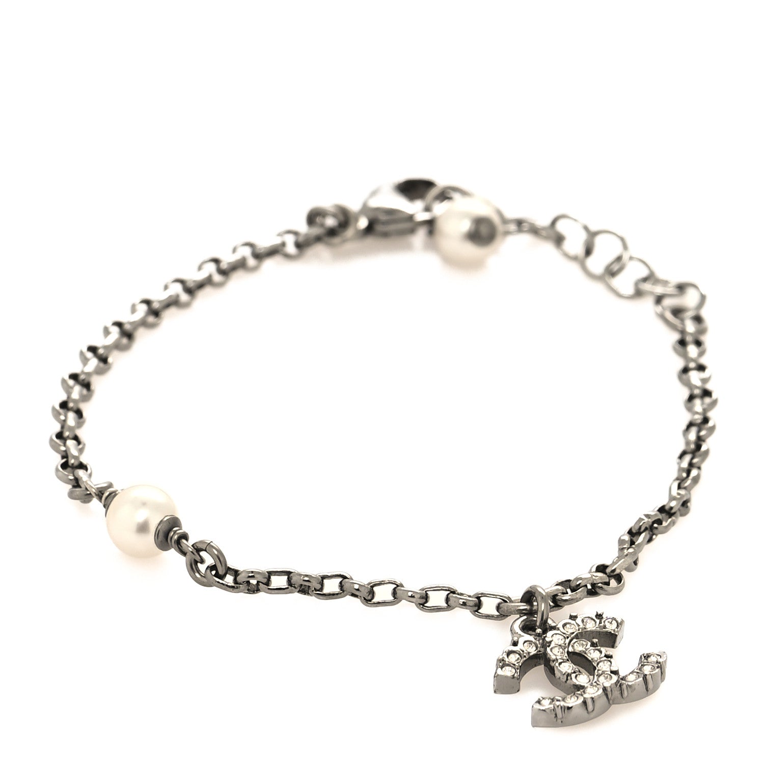 Chanel Pearl Crystal CC Bracelet Silver 1 of 5
