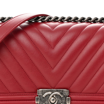 Chanel Calfskin Chevron Quilted Medium Boy Flap Dark Red 8 of 12