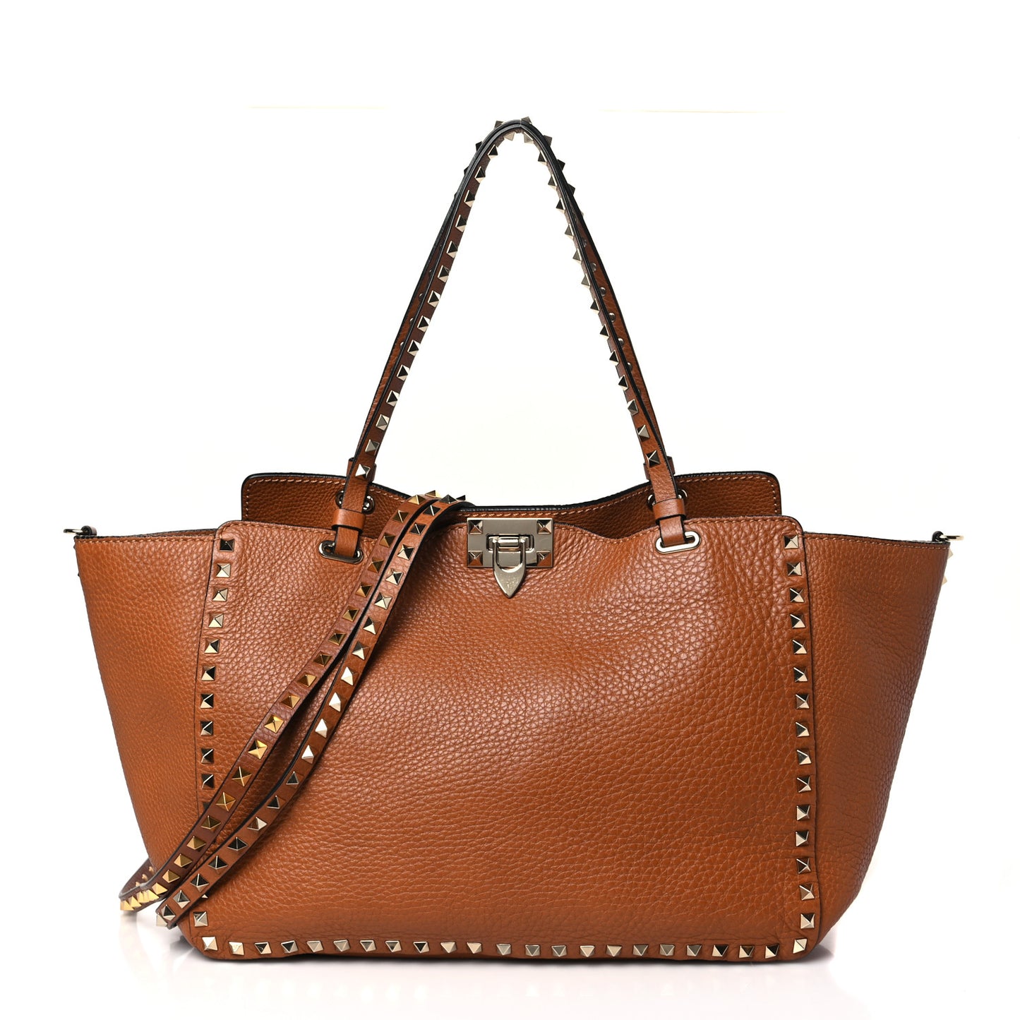 Pebbled Calfskin Medium Rockstud Tote Light Cuir
