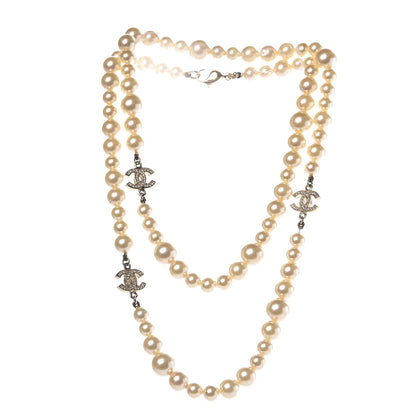 Chanel Graduated Pearl Crystal CC Long Necklace Light Gold 3 of 5
