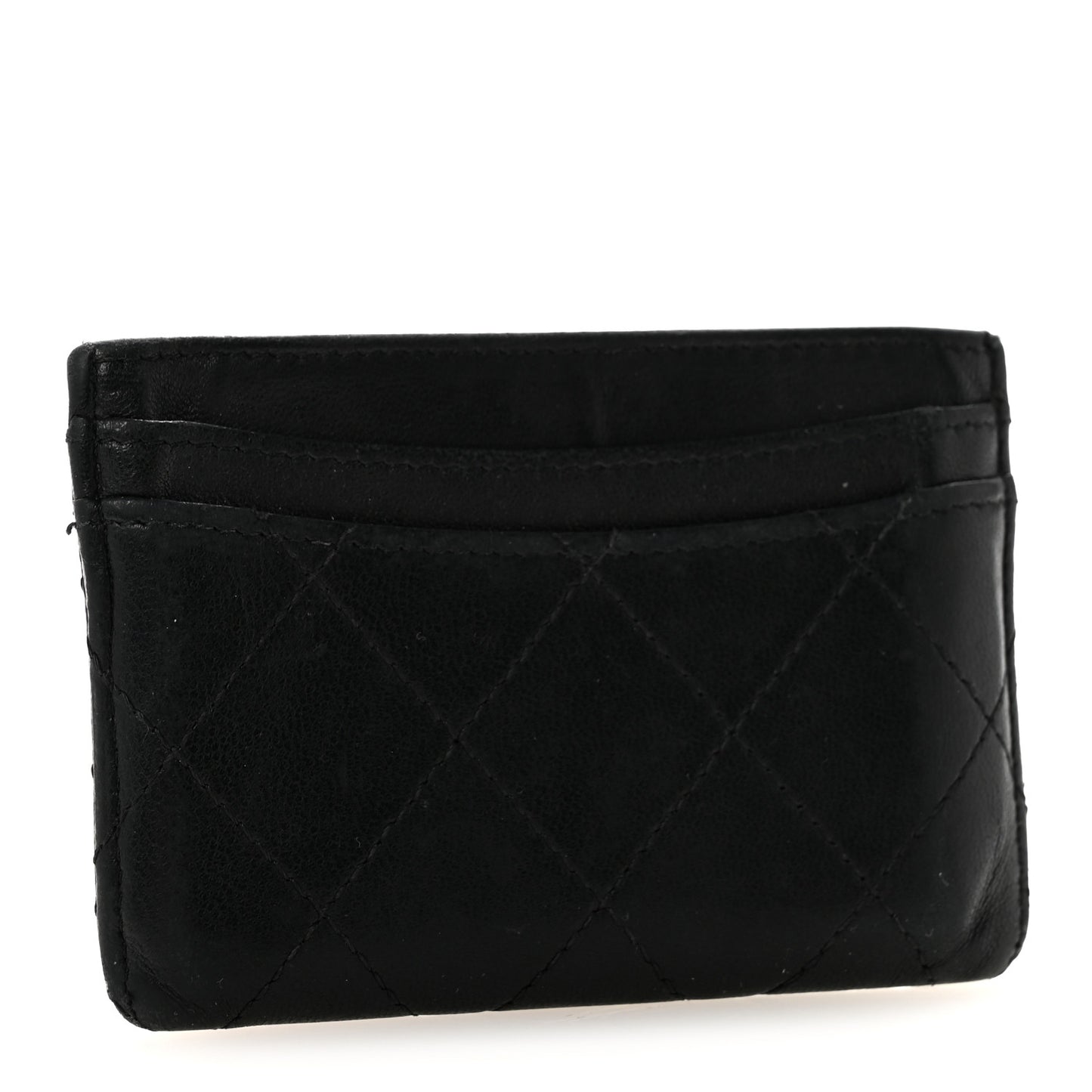 Lambskin Quilted Card Holder Black