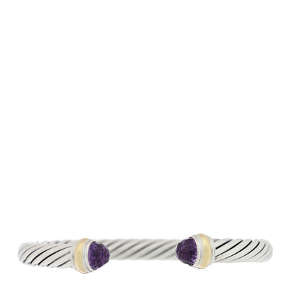David Yurman Sterling Silver 14K Yellow Gold Amethyst 7mm Cable Classics Bracelet 1 of 3