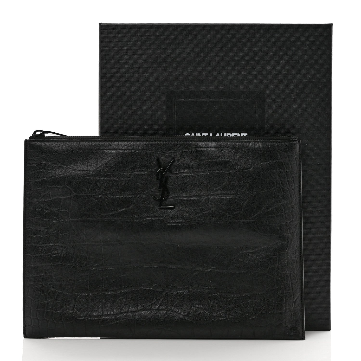 Saint Laurent Calfskin Crocodile Embossed Monogram iPad Case Black 8 of 8