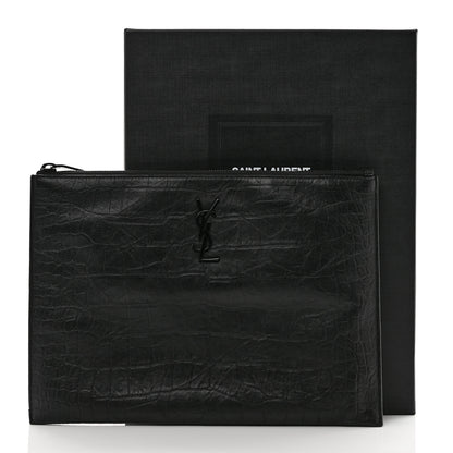 Saint Laurent Calfskin Crocodile Embossed Monogram iPad Case Black 8 of 8