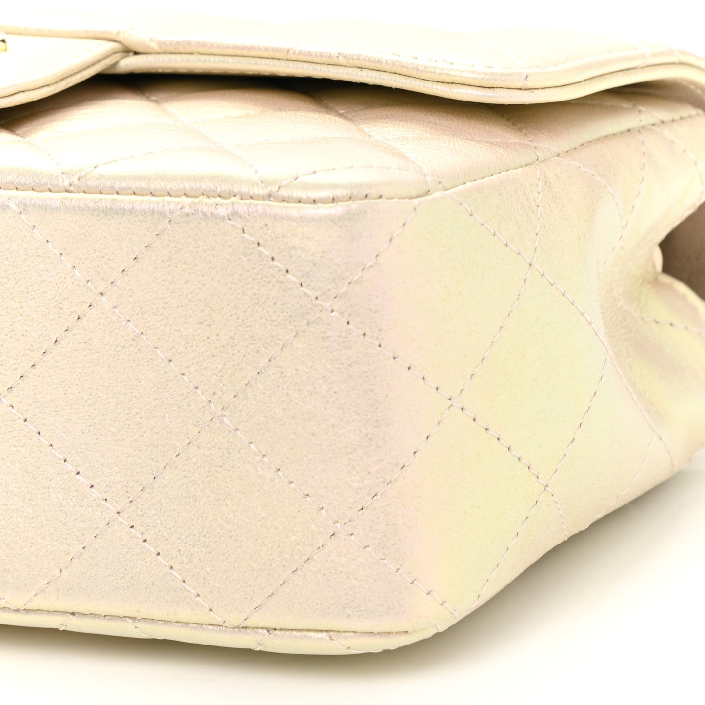Iridescent Lambskin Quilted Mini Rectangular Flap Ivory