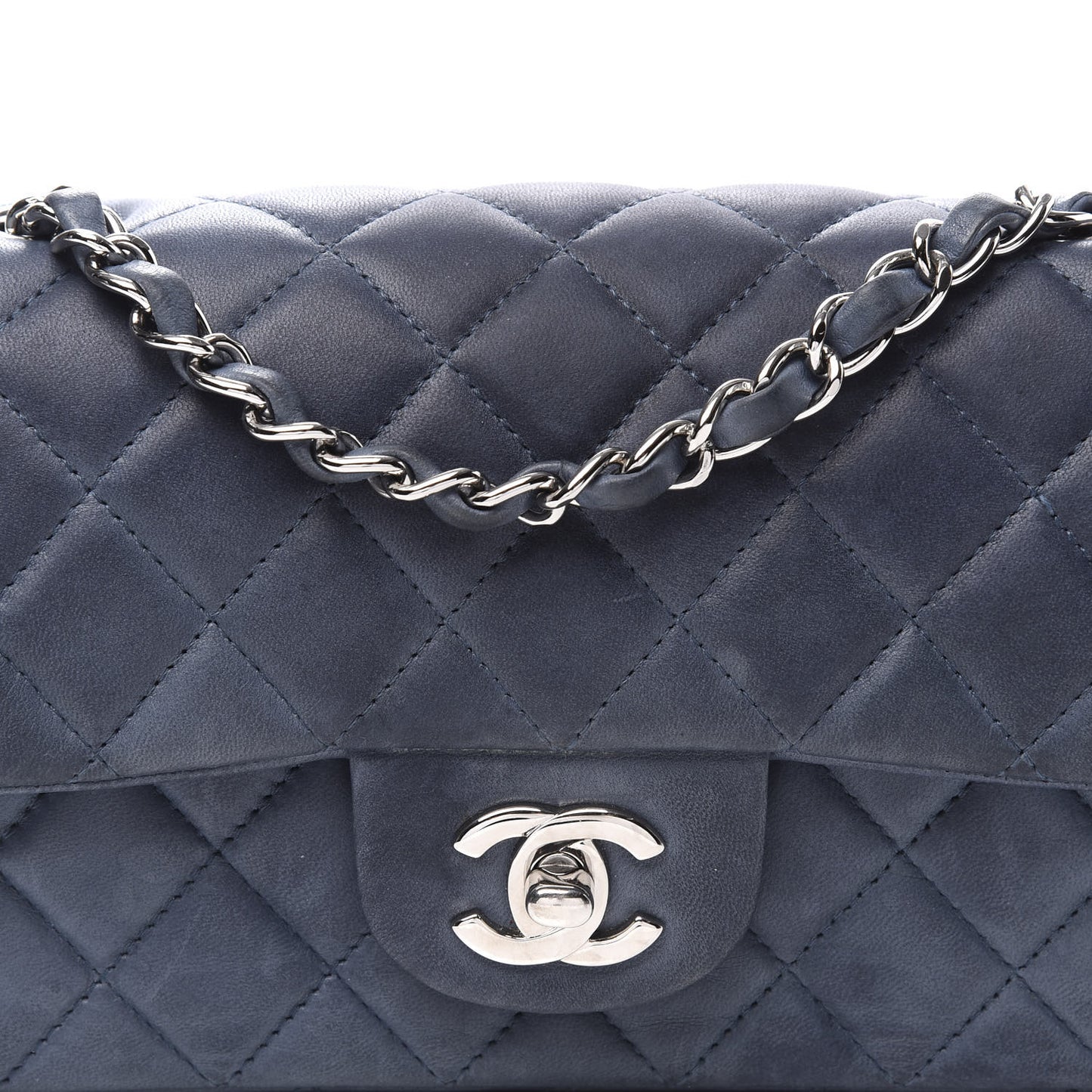 Lambskin Quilted Mini Rectangular Flap Dark Blue