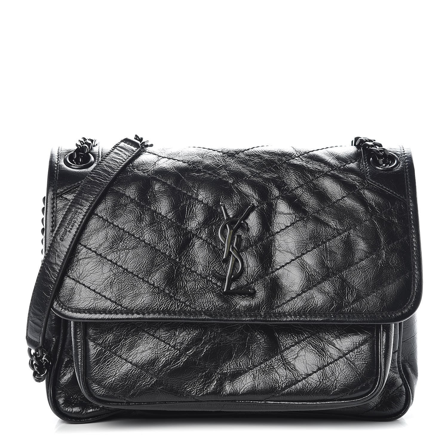 Saint Laurent Crinkled Calfskin Matelasse Monogram Medium Niki Chain Satchel Black 1 of 11