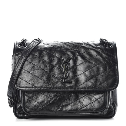 Saint Laurent Crinkled Calfskin Matelasse Monogram Medium Niki Chain Satchel Black 1 of 11